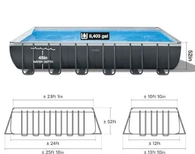 INTEX 26363EH Ultra XTR Deluxe Rectangular Above Ground Swimming Pool Set: 24ft x 12ft x 52in – Includes 2100 GPH Sand Filter Pump – Easy Assembly